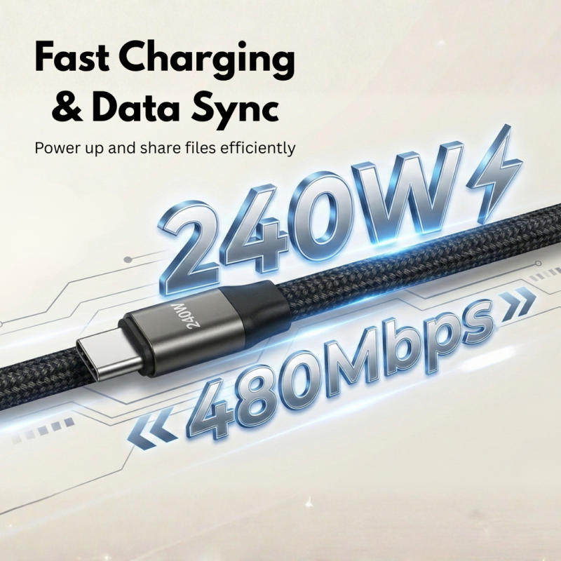 كابل USB-C سريع مع حامل موبايل مدمج