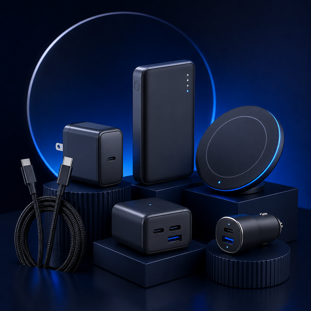 كابل شحن USB-C سريع 240W مع حامل موبايل قابل للطي
